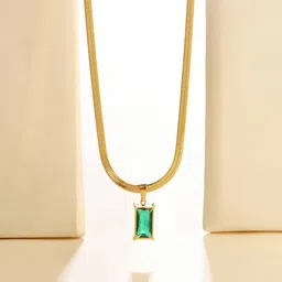 marmoris ecom Green Emerald Anti-Tarnish Flat Snake Chain Pendant Classic Luxury Jewelry Gold-plated Stainless Steel Pendant image 3