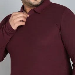 metronaut plus Men Solid Polo Neck Polycotton Maroon T-Shirt image 4