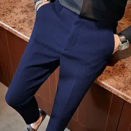 the stanch Men Relaxed Blue Cotton Blend Trousers-picture-13