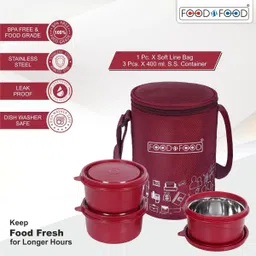 foodnfood Executive Microwave Safe 3 microwave safe inside steel containers (400 ml each) 3 Containers Lunch Box image 4