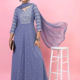 vishudh Women Cotton Blend Kurta Churidar Set image 1