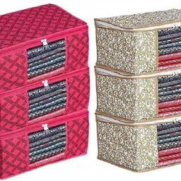 AMIRA INDUSTRIES Printed Non Woven Fabric Saree Cover/Clothes Organiser For Wardrobe Pack of 6 Cotton Laundry Bag-image-30