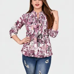 fatima fashion Casual Regular Sleeves Printed Women Pink Top image 2