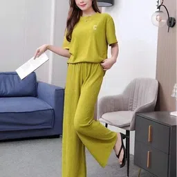 lugo Women Night Suit Set Green Solid image 1