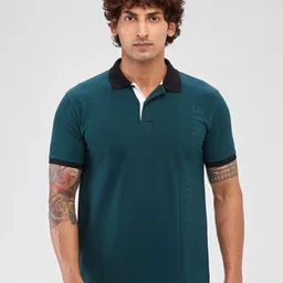 park avenue Men Solid Polo Neck Cotton Blend Dark Green T-Shirt-picture-28