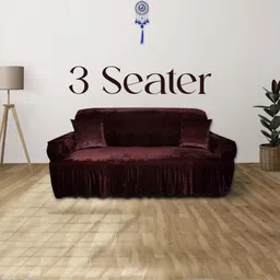 turiya Velvet, Polyester 3 Seater Sofa Plain Cover-picture-11