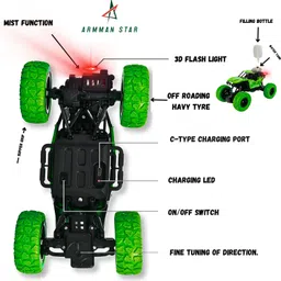 armman star Remote Control Rock Master Crawler Car with Smoke & 3D Light Monster Truck Toys image 3