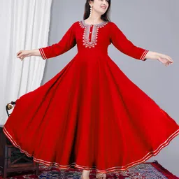nikhat Women Embroidered Viscose Rayon Anarkali Kurta-picture-16