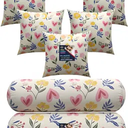 villagers Microfibre Bolster Pack of 7 Floral 5 Cushion and 2 Bolster-picture-45