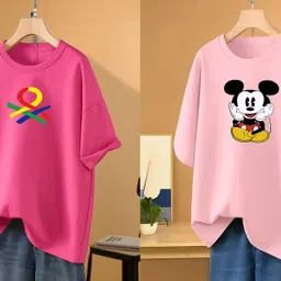 rapturous Pack of 2 Women Printed Round Neck Cotton Blend Pink T-Shirt-picture-14