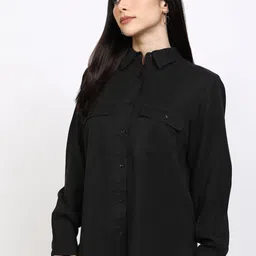 tokyo talkies Women Regular Fit Solid Cut Away Collar Casual Shirt image 4