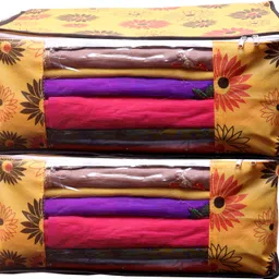 CHAMPARAN Yellow Flower Saree cover Front Transparent Pack of 2 Cotton Laundry Bag-picture-11