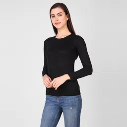 divaas Women Solid Round Neck Viscose Rayon Black T-Shirt image 3
