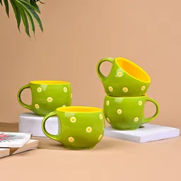 storepedia Pack of 6 Ceramic Polka Doted Tea Cups Set of 6, 150ml Coffee Mugs for Home Office image 2