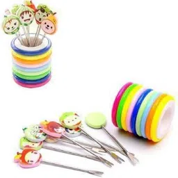 klaviyo Colour rings design fruit fork stand with 8 cartoon shapes fruit fork for party, dining table decor and gift item's Stainless Steel Fruit Fork Set-picture-24