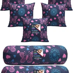 villagers Microfibre Bolster Pack of 7 Geometric 5 Cushion & 2 Bolster Set - Butterfly Print-picture-34