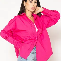 fab star Women Boxy Fit Solid Spread Collar Casual Shirt image 3