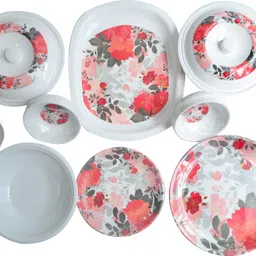 Pack of 32 Melamin Elegant Red Floral Printed Dinner Set with Plates Bowls and Serving Dish Dinner Set-image-8