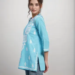 estela Women Chikan Embroidery Cotton Rayon Straight Kurta image 4