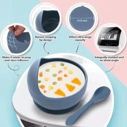 greyoe Silicone Mixing Bowl Baby Feeding Bowl with Spoon | Silicone Non-Slip Training Bowl | BPA Free. Disposable image 4