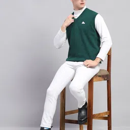 monte carlo Men Self Design V Neck Green Sweater image 5