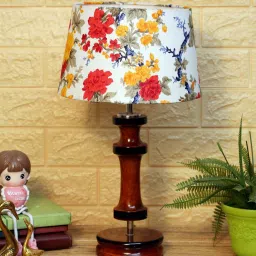 Florence Multicolour Fabric Shade Night Lamp With Wood Base By BrightDaisy image 2