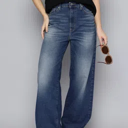Women Boot-Leg High Rise Blue Jeans-image-2