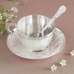 being nawab Pack of 2 Silver Plated silver plated cup saucer image 2