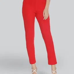 Women Regular Fit Red Cotton Blend Trousers-image-67