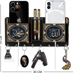 khatu crafts Islamic Printed Two Box Decorative Wooden Wall Key Holder For Home Decor Wood Key Holder image 4
