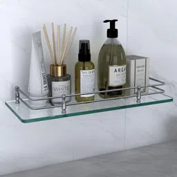 devym impax Wall Hung Glass Front Bathroom Shelf with Wall Brackets( clear ) 15*6 2 pcs Stainless Steel, Glass Wall Shelf image 5