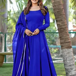 js creative Embroidered Georgette Stitched Anarkali Gown image 2