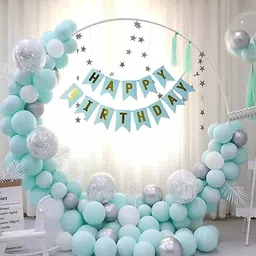 soi (56 Pcs) Happy Birthday Banner with HD Pastel & Metallic Balloons Confetti Balloons Decoration Kit Set Decorations Items Combo Set-picture-17