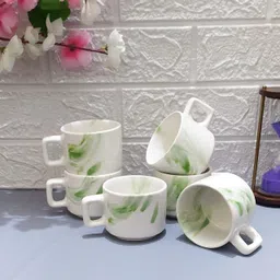 maalaxmi store Pack of 6 Ceramic TEA CUP SET WITH GREEN DESIHN HOTEL image 2