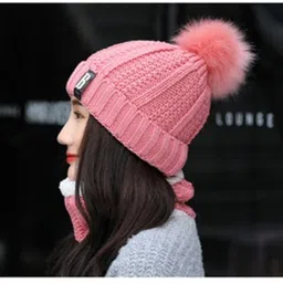 reffer Woolen Beanie Cap with Scarf Set Stretch Warm(Inside Fur) Lining for girls|Women Beanie image 3