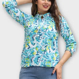 pittra4ever Casual Regular Sleeves Printed Women Blue Top-picture-11