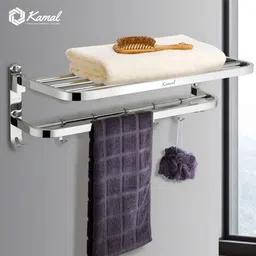 kamal Premium Towel Rack Sigma SS 304 Grade | 24Inch length | Foldable Cloth Stand Chrome Finish Towel Holder image 3