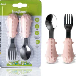 baybee Stainless Steel Baby Spoon Set for Baby Feeding, Baby Feeding Spoon & Fork Set - BPA free silicone and Steel-picture-18