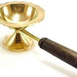 Brass Dhupiya Diya with Wooden Grip | Ideal for Puja & Aarti Brass Table Diya-image-40