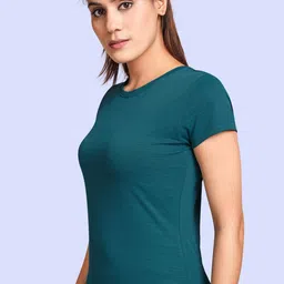 fitflex Women Solid Round Neck Polycotton Green T-Shirt image 3