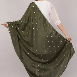 negchaar Poly Chiffon Embroidered Dark Green Women Dupatta image 4