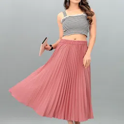 deklook Women Solid Pleated Blue Skirt image 4