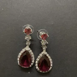 no brnd Ruby Elegance Drop Earings White Zircon, Ruby Alloy, Silver Drops & Danglers image 2