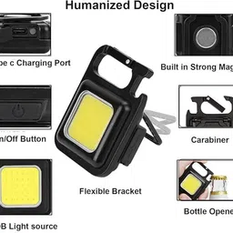 one purchase Mini COB Flashlight,Multi-function USB Rechargeable Key Chain Portable Pocket 3 hrs Torch Emergency Light image 2