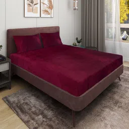 moonroof Woolen King Fitted (Elastic) 354 TC Solid Bedsheet image 2