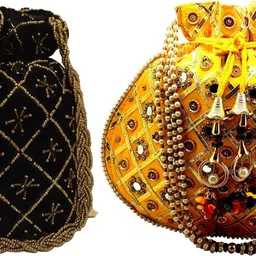 Women Black, Yellow Potli-image-1