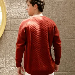 campus sutra Men Self Design Round Neck Brown Sweater image 2