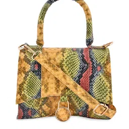 Lychee bags Yellow Animal Printed PU Structured Handheld Bag image 2