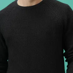 highlander Men Solid Round Neck Black Sweater image 5