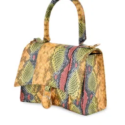 Lychee bags Yellow Animal Printed PU Structured Handheld Bag image 3